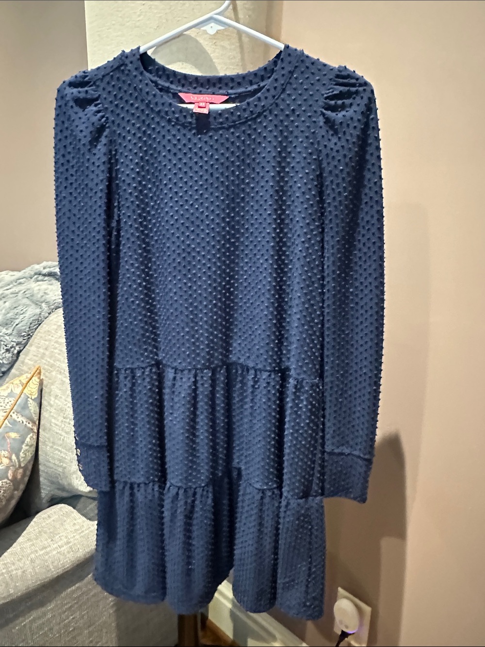 Lilly Pulitzer Navy Textured Tiered Long Sleeve Dress